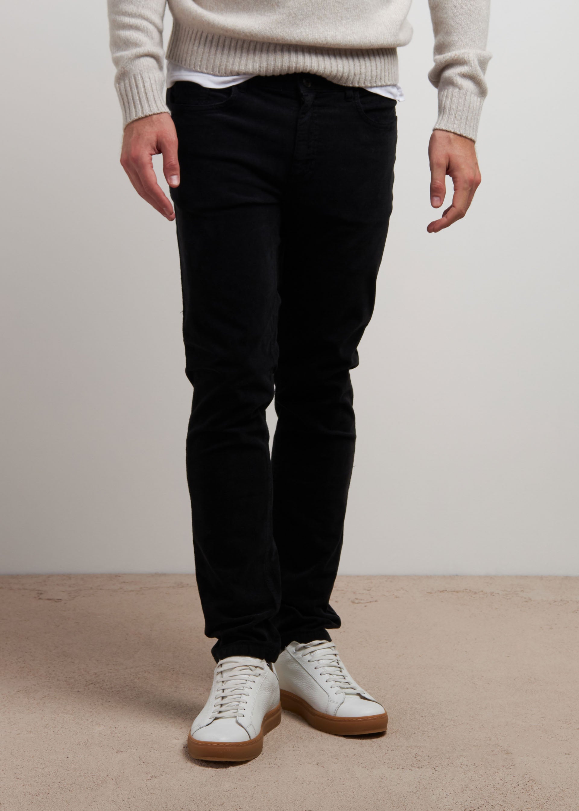 Men's Slim-Fit Black Cotton Velvet Trousers