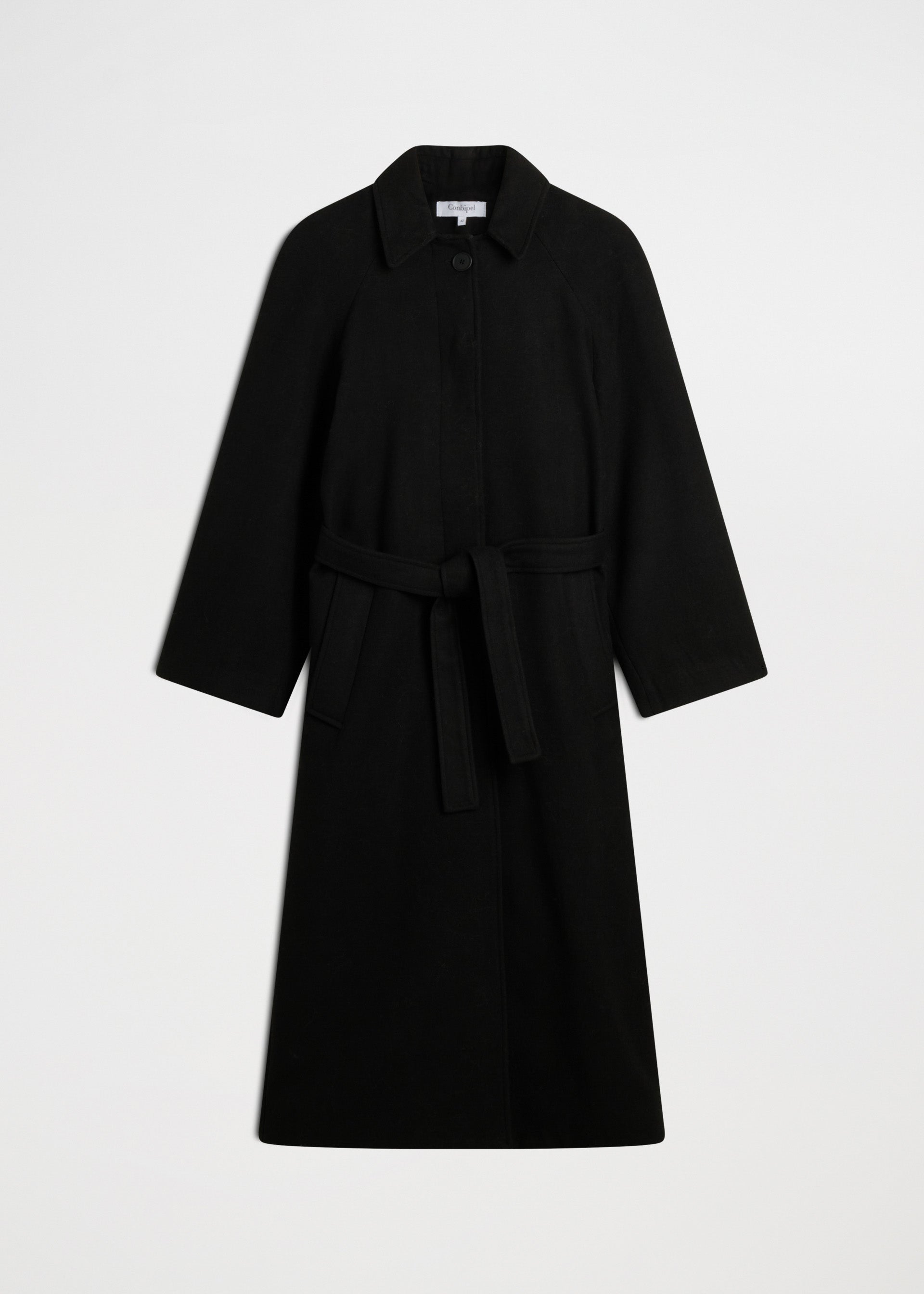 Abrigo de lana y cachemira con botonadura sencilla en Negro de Mujer