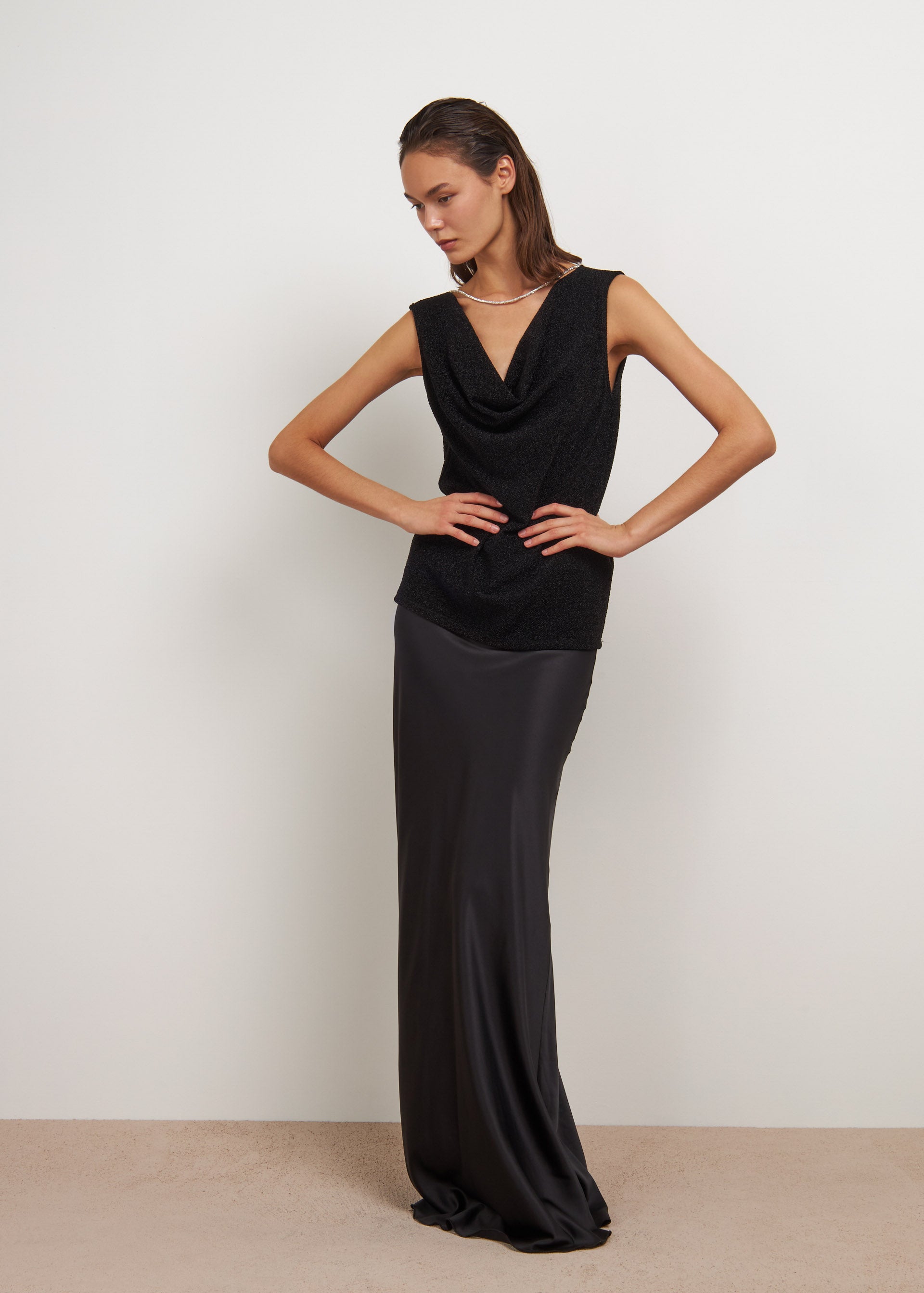 Long straight store black evening skirt